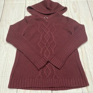 Athleta Maroon Merino Wool Cable Knit Hooded Sweater Medium